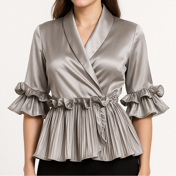 Silver Ruffle Wrap Top The Lumeta - Picture 2 of 5